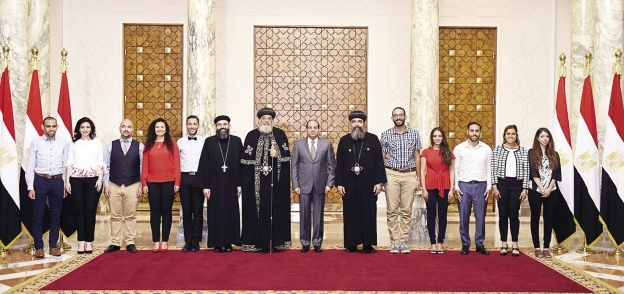 الرئيس خلال استقباله البابا تواضروس ووفد الملتقى العالمى الأول للكنيسة القبطية الأرثوذكسية