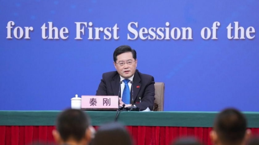 مؤتمر صحفي لوزير الخارجية الصيني «تشين جانج»
