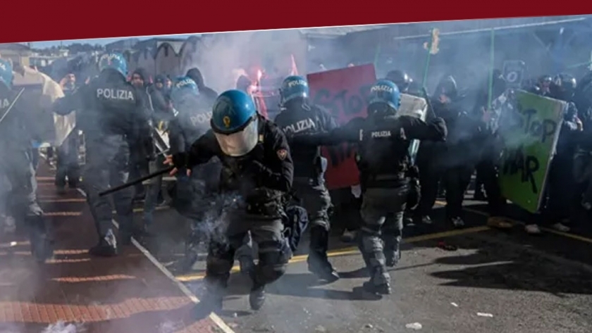 الاحتجاجات بين المتظاهرين والشرطة الإيطالية