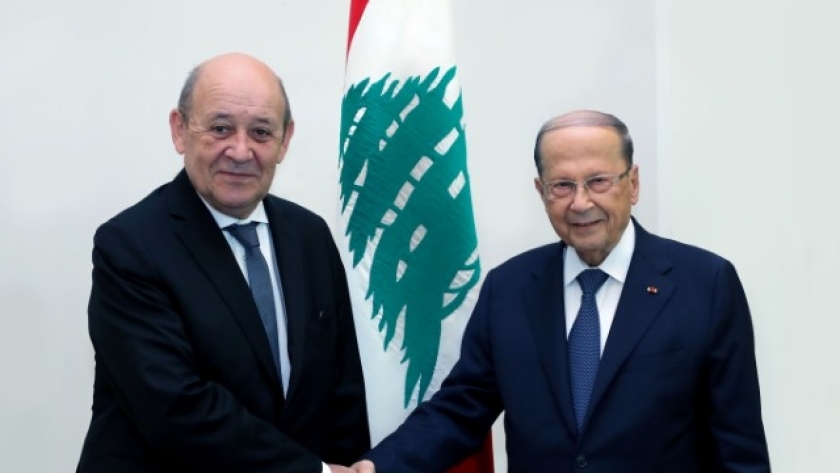 الرئيس اللبناني مع وزير الخارجية الفرنسي