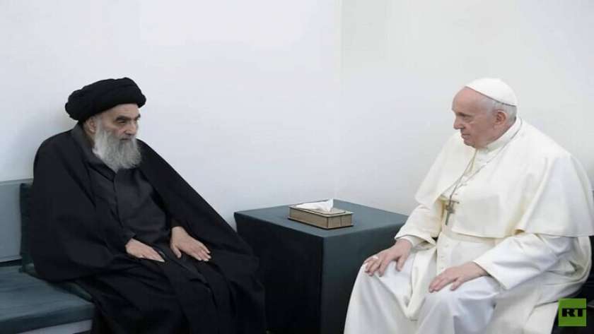 لقاء بابا الفاتيكان مع المرجع الشيعي الأعلى على السيستاني في النجف