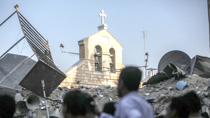 إحدى الكنائس التى قصفتها قوات الاحتلال الإسرائيلى