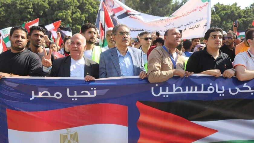 ضياء رشوان في مسيرة لدعم فلسطين