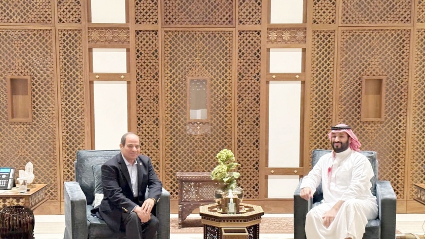 الأمير محمد بن سلمان ولى العهد السعودي خلال لقائه الرئيس السيسي في «جدة» مساء أمس