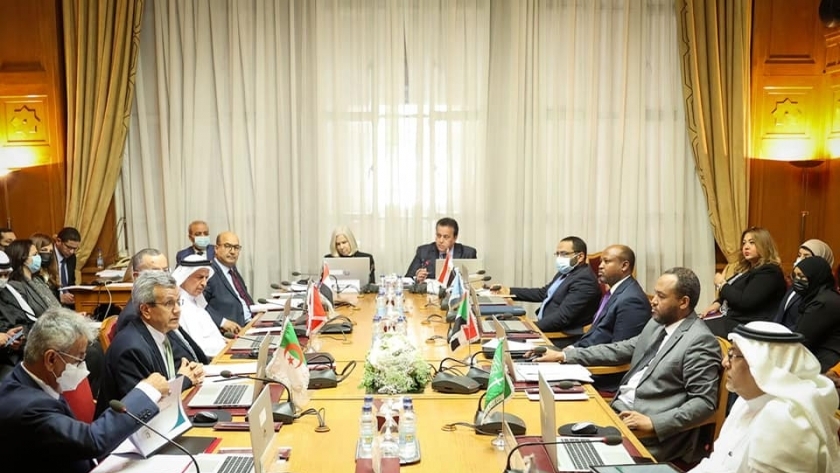 وزراء الصحة العرب أثناء اجتماعهم فى مقر جامعة الدول العربية اليوم