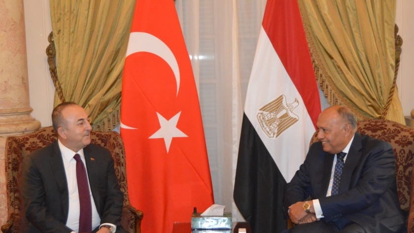 وزير الخارجية مع نظيره التركي