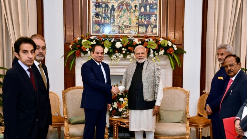 الرئيس «السيسى» ورئيس وزراء الهند خلال جلسة مباحثات فى قصر حيدر آباد