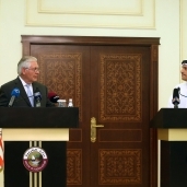 وزير الخارجية الأمريكى ونظيره القطرى خلال مؤتمر صحفى «أ. ف. ب»
