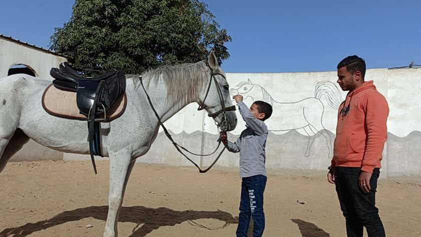 تدريب الأطفال على الفروسية بقرية دمو عاصمة الخيول والفروسية