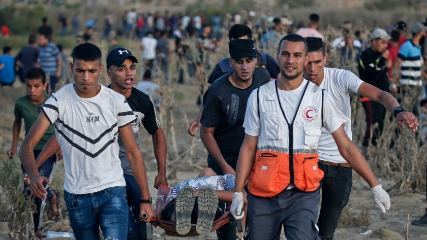 أحد مصابي  الجمعة الـ 79 لمسيرات العودة وكسر الحصار شرق قطاع غزة "لا للتطبيع"