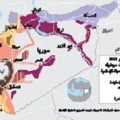 الخريطة التى تظهر «مناطق النفوذ» للنظام والميليشيات المسلحة فى سوريا