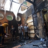 آثار الحريق داخل مقر «الوطن» بعد الاعتداء عليه فى 2013