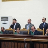 هيئة المحكمة خلال محاكمة المتهمين فى قضية أبراج الضغط العالى