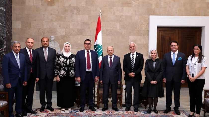 وزيرة التضامن الاجتماعى خلال لقائها الرئيس اللبنانى ميشيل عون