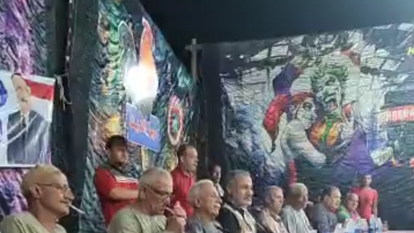 خلفية مرعبة للسرادق ومجسم لـ "ديك" في مؤتمر انتخابي ببني سويف