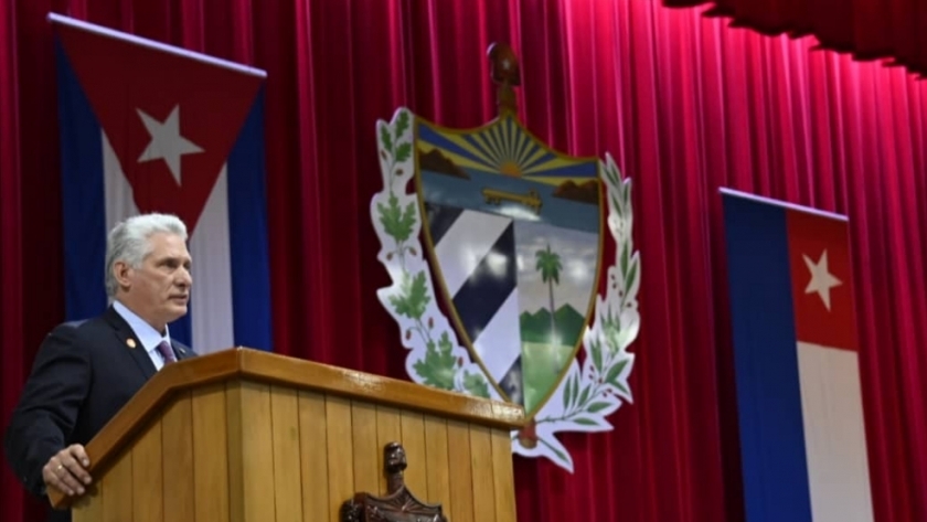 رئيس كوبا ميجيل دياز كانيل خلال كلمة في الجمعية الوطنية