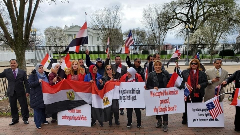 أعضاء الجالية المصرية يتظاهرون أمام البيت الأبيض