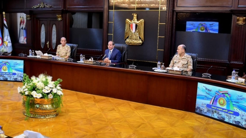 جانب من اجتماع المجلس الأعلى للقوات المسلحة اليوم برئاسة الرئيس السيسي