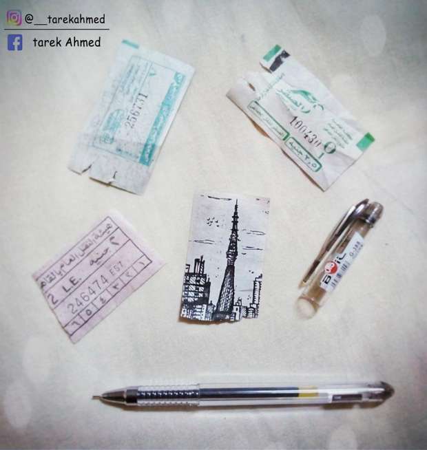 صور| «طارق» يحوّل تذاكر المترو إلى لوحات: خذوا جولة عسى أن تغرموا بها