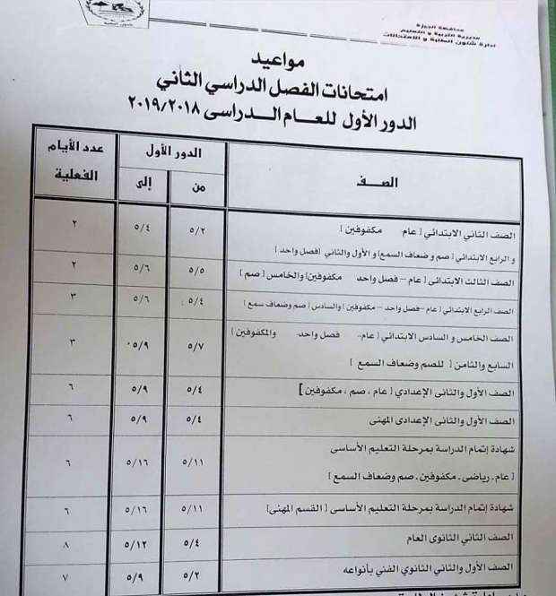 جداول امتحانات الابتدائي والإعدادي والثانوي في القاهرة