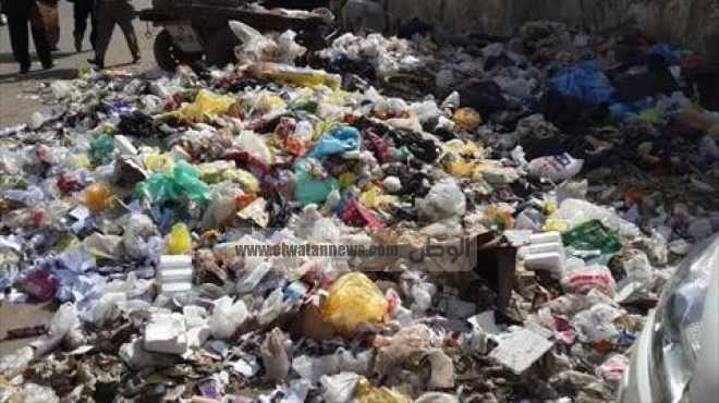 بالصور| انتشار القمامة بشوارع وميادين أسيوط بعد إضراب عمال النظافة