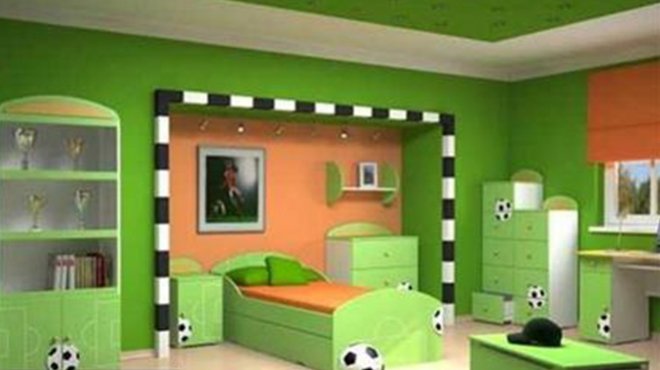  بالصور| غرف نوم للأطفال بديكورات ملاعب كرة القدم 
