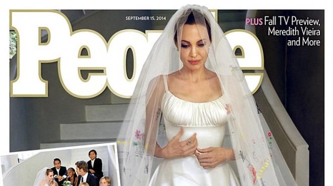 بالصور| 5 ملايين دولار عائد نشر صور زفاف أنجلينا جولي وبراد بيت في الصحف