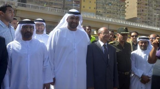وزير الدولة الإماراتي ومحافظ الجيزة يتفقدان كوبري مزلقان أرض اللواء