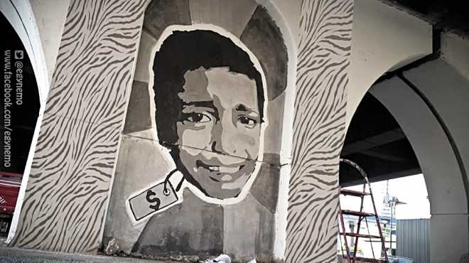 جرافيتى يحارب عمالة الأطفال فى المنصورة