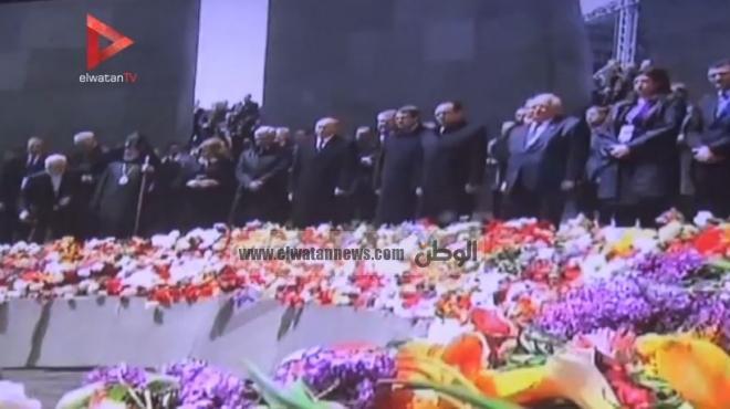 بالفيديو| بوتين وأولاند يضعان زهورا على النصب التذكاري للأرمن