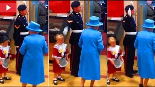 بالفيديو| طفلة تهدي لملكة بريطانيا باقة ورد.. والحارس يصفعها