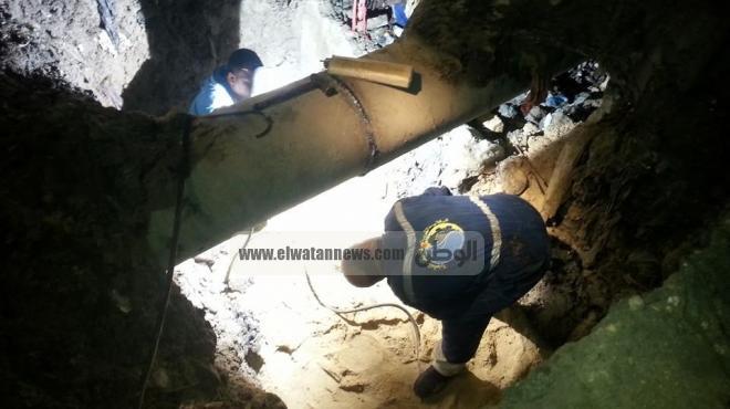 إصلاح خط المياه الرئيسي بمدينة المطرية في الدقهلية 